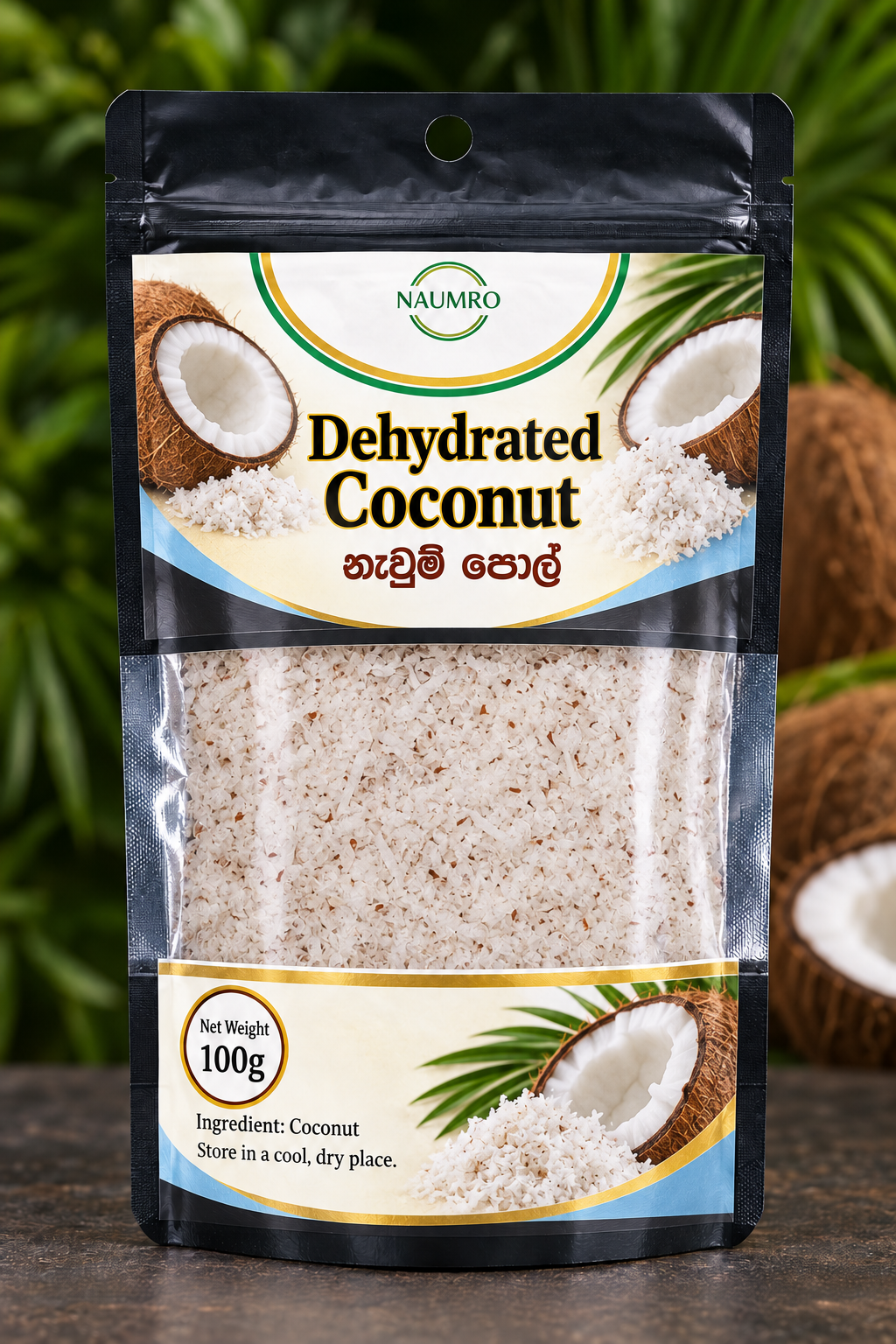 Dehydrated coconut packaging concept